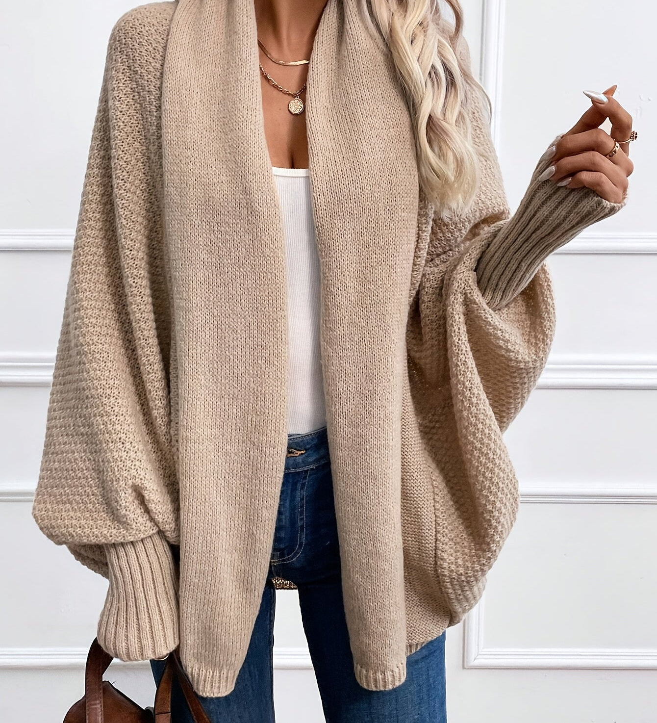 Zinnia - Cardigan Tricotat cu Mâneci Tip Pânză