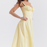 Vivienne – Rochie Midi de Damă cu Corset Romantic Bleumarin