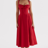 Vivienne – Rochie Midi de Damă cu Corset Romantic Bleumarin