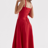 Vivienne – Rochie Midi de Damă cu Corset Romantic Bleumarin