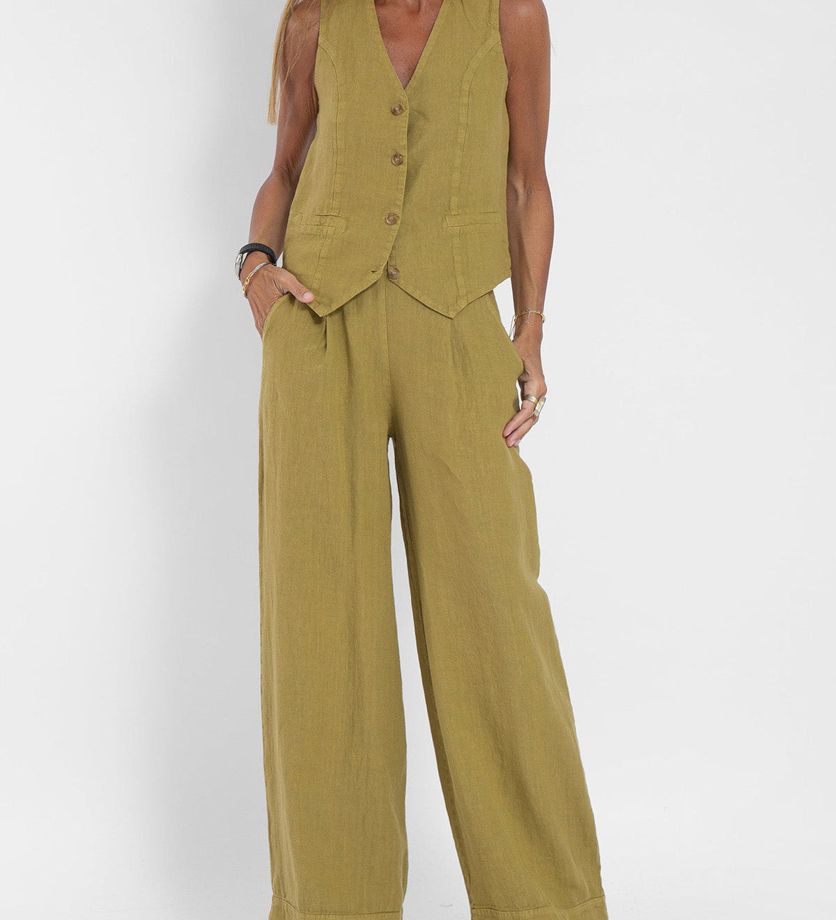 Jessica - Set Vestă cu Nasturi și Pantaloni Largi