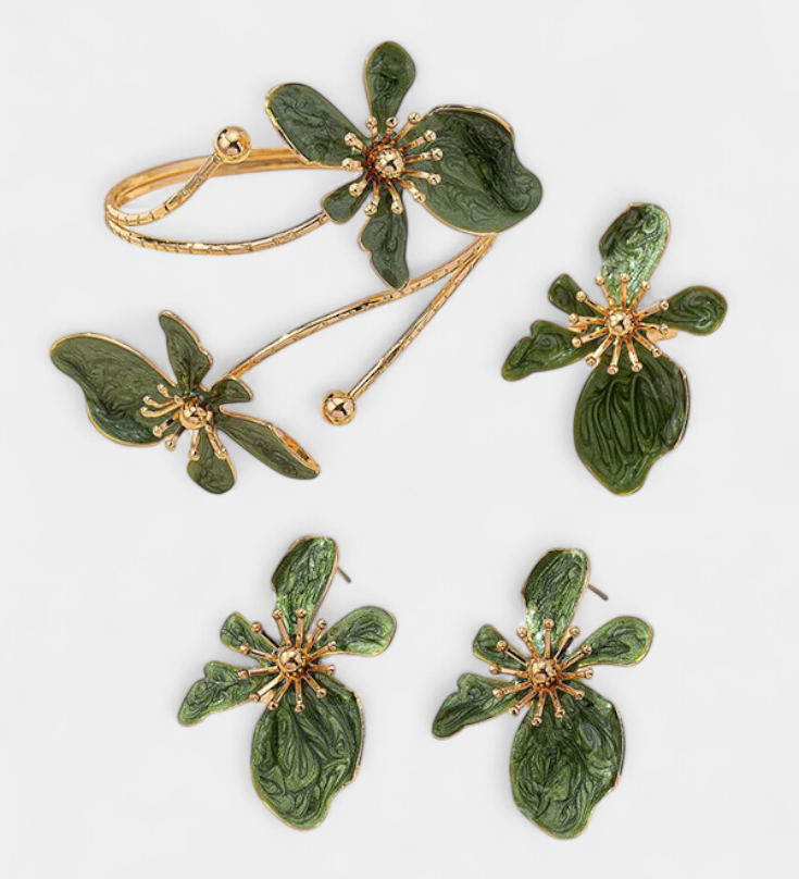 Irina – Set floral cu brățară, cercei și inel