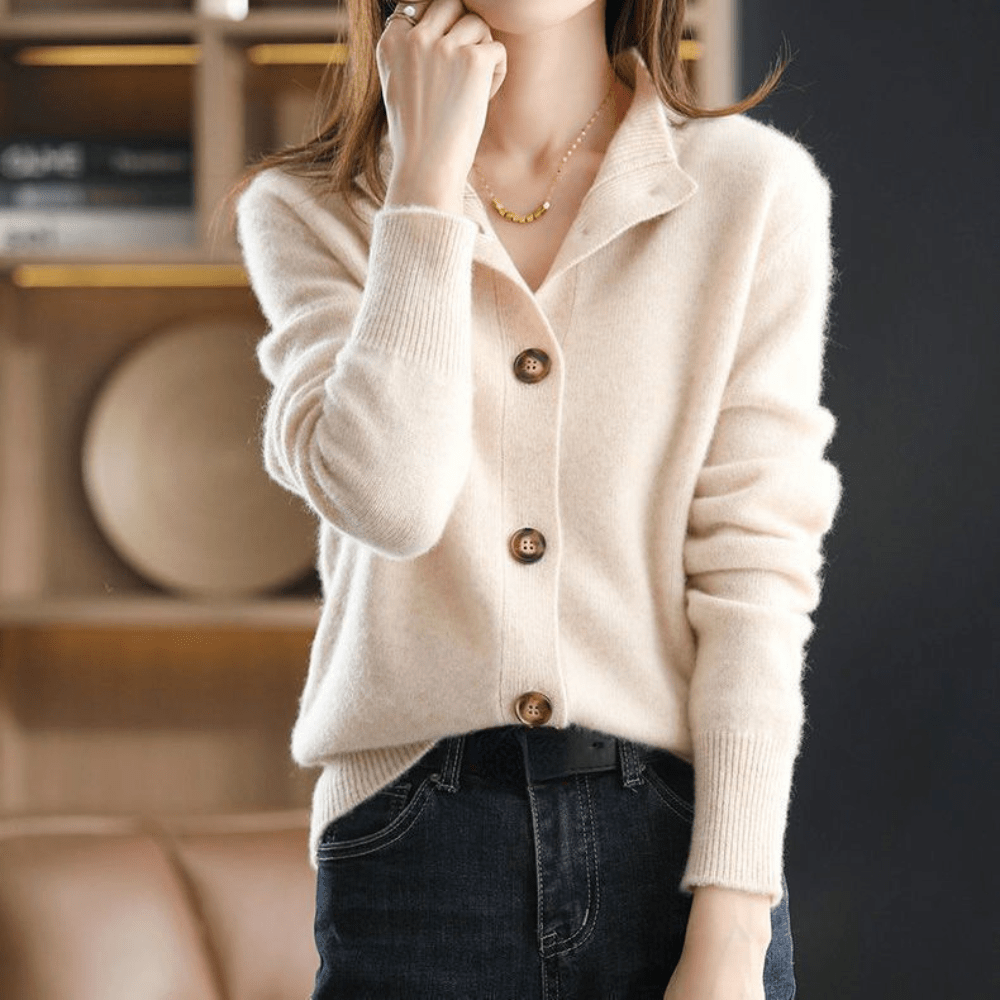 Anny – Cardigan de Damă din Cașmir cu Guler Retro Elegant