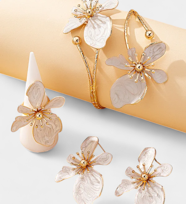 Irina – Set floral cu brățară, cercei și inel