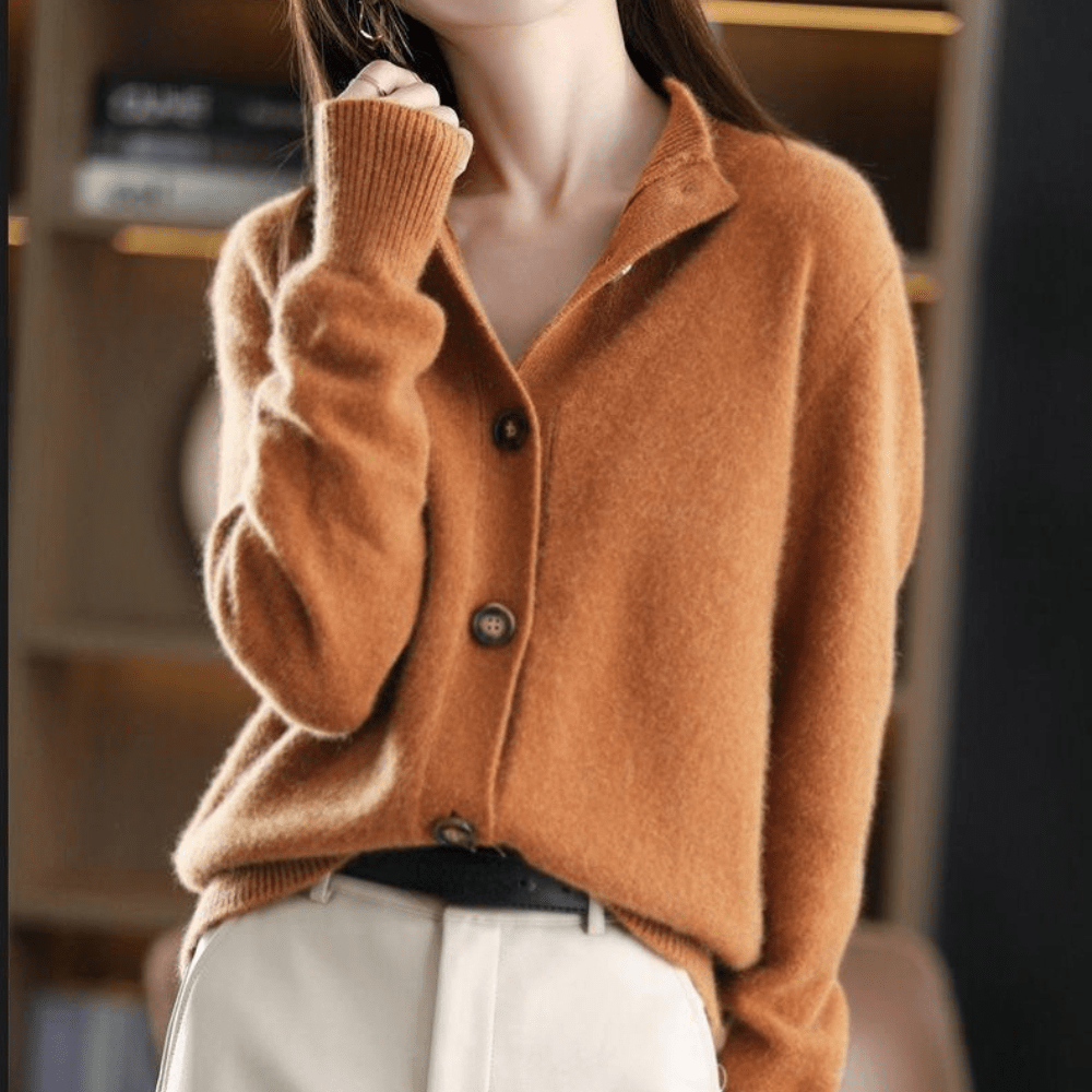 Anny – Cardigan de Damă din Cașmir cu Guler Retro Elegant