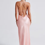 Amara – Rochie de Damă Maxi Satin Elegantă cu Fisură