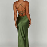 Amara – Rochie de Damă Maxi Satin Elegantă cu Fisură