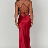 Amara – Rochie de Damă Maxi Satin Elegantă cu Fisură