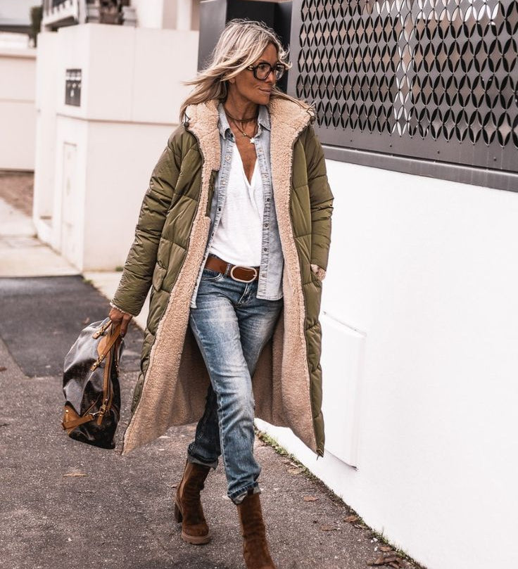 Arana – Parka de Damă Dublă cu Căptușeală Sherpa și Stil Matlasat