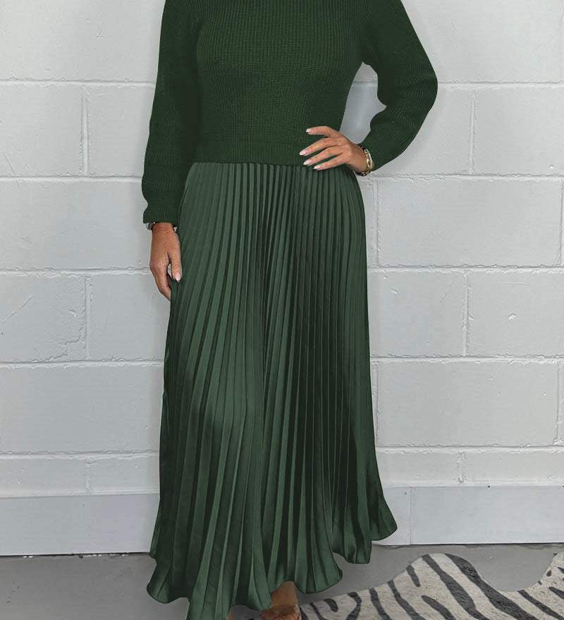 Clara – Set de Damă Elegant cu Pulover și Fustă Plisată Midi