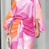 Talia – Rochie de Damă Satinată Elegantă cu Volane Asimetrice