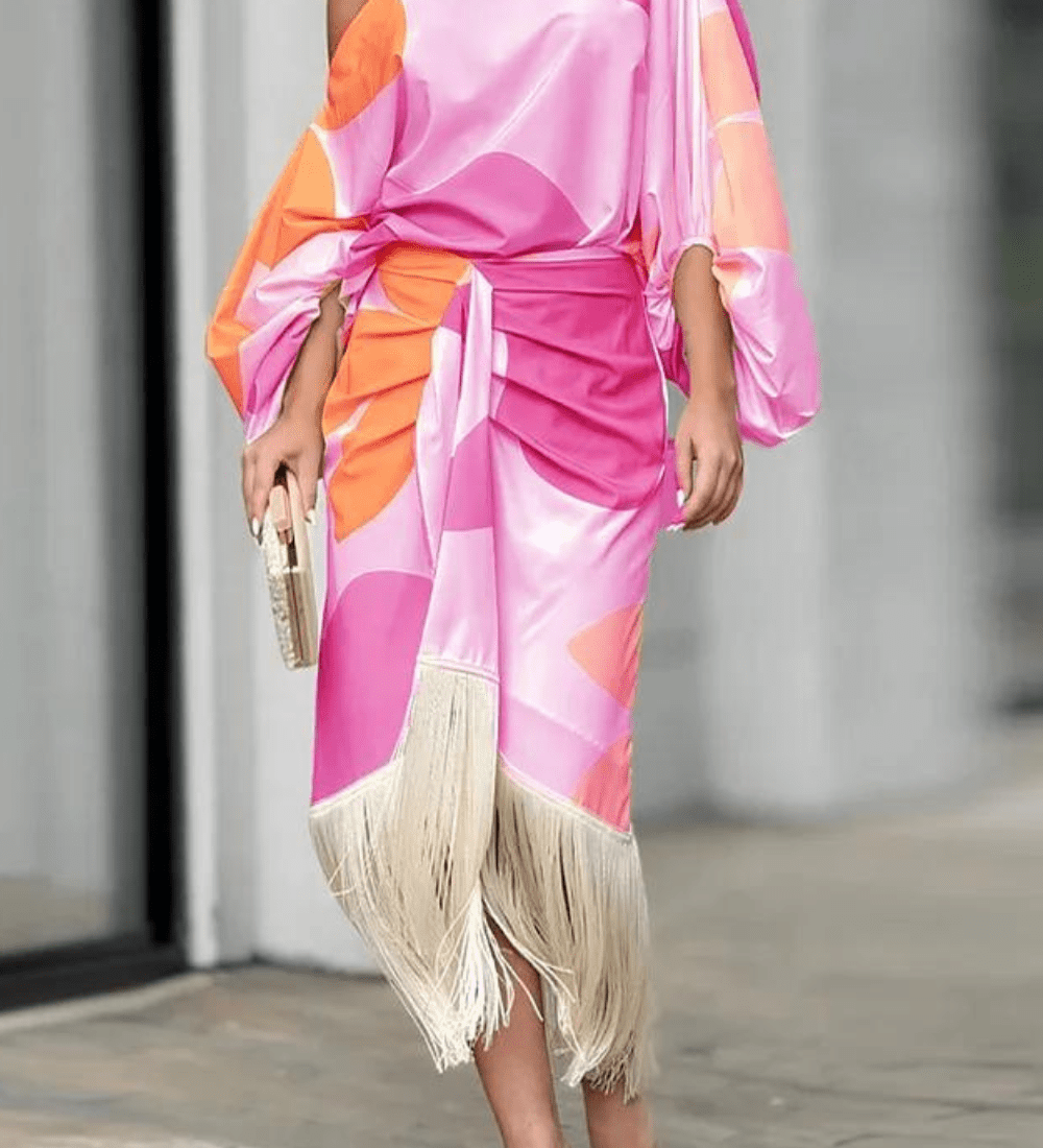 Talia – Rochie de Damă Satinată Elegantă cu Volane Asimetrice