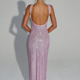 Sariel – Rochie Maxi Strălucitoare Bodycon cu Decolteu Pătrat