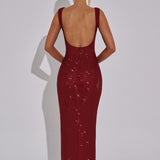 Sariel – Rochie Maxi Strălucitoare Bodycon cu Decolteu Pătrat