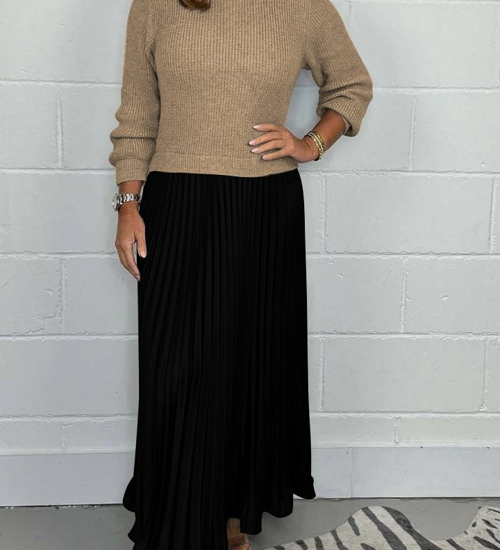 Clara – Set de Damă Elegant cu Pulover și Fustă Plisată Midi