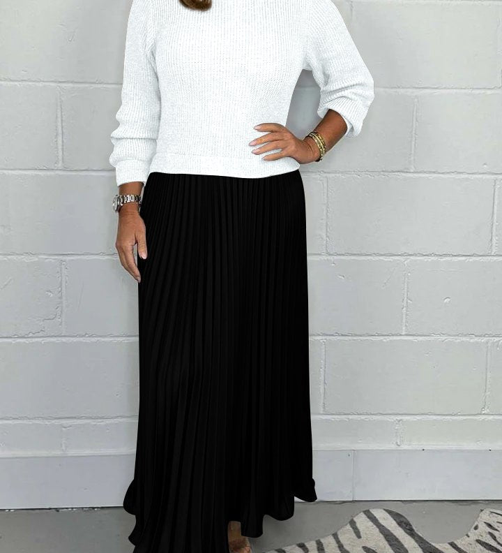 Clara – Set de Damă Elegant cu Pulover și Fustă Plisată Midi