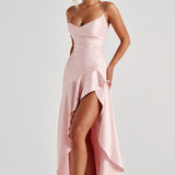 Seraphine – Rochie Maxi Damă Elegantă cu Tiv High-Low și Fanta