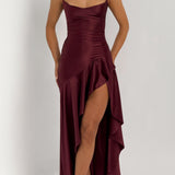 Seraphine – Rochie Maxi Damă Elegantă cu Tiv High-Low și Fanta