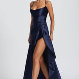 Seraphine – Rochie Maxi Damă Elegantă cu Tiv High-Low și Fanta