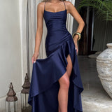 Seraphine – Rochie Maxi Damă Elegantă cu Tiv High-Low și Fanta