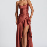 Seraphine – Rochie Maxi Damă Elegantă cu Tiv High-Low și Fanta