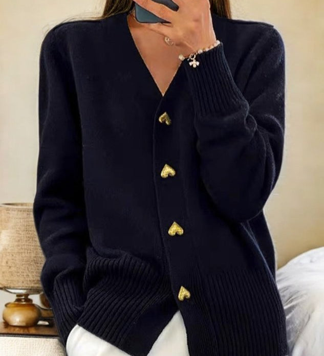 ADELE | Pulover Moale cu Nasturi în Formă de Inimă