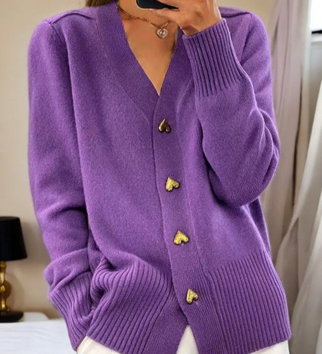 ADELE | Pulover Moale cu Nasturi în Formă de Inimă