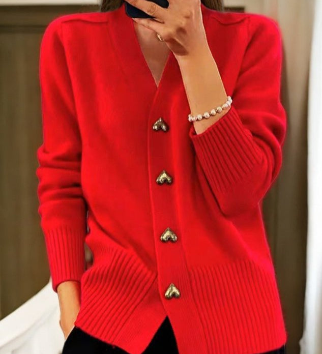 ADELE | Pulover Moale cu Nasturi în Formă de Inimă