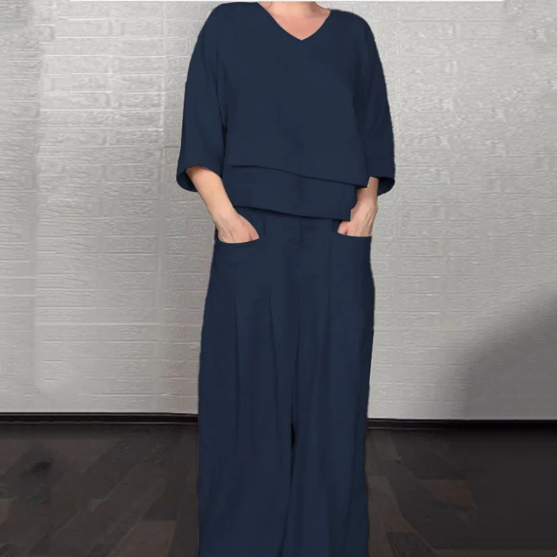 Set din două piese din bumbac și in cu mânecă scurtă