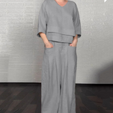 Set din două piese din bumbac și in cu mânecă scurtă