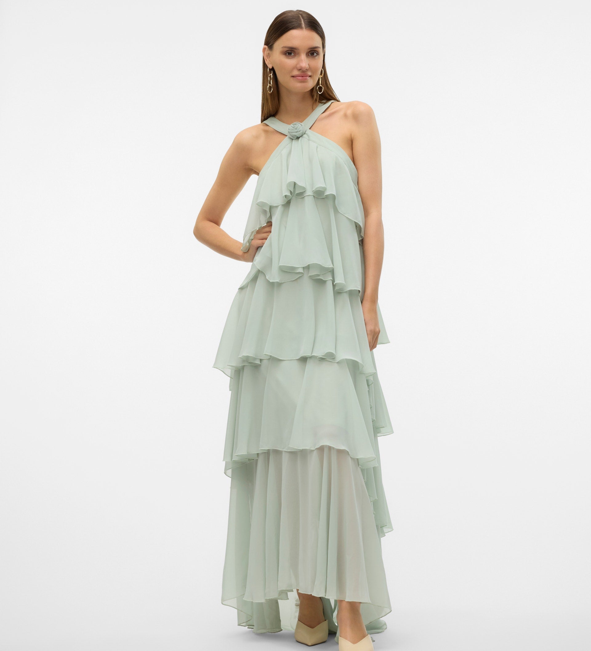 Vera – Rochie Maxi de Damă cu Volane Stratificate Elegantă