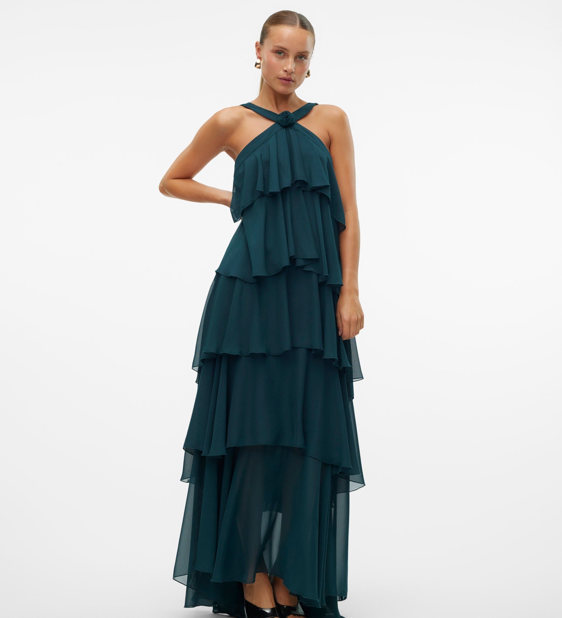 Vera – Rochie Maxi de Damă cu Volane Stratificate Elegantă